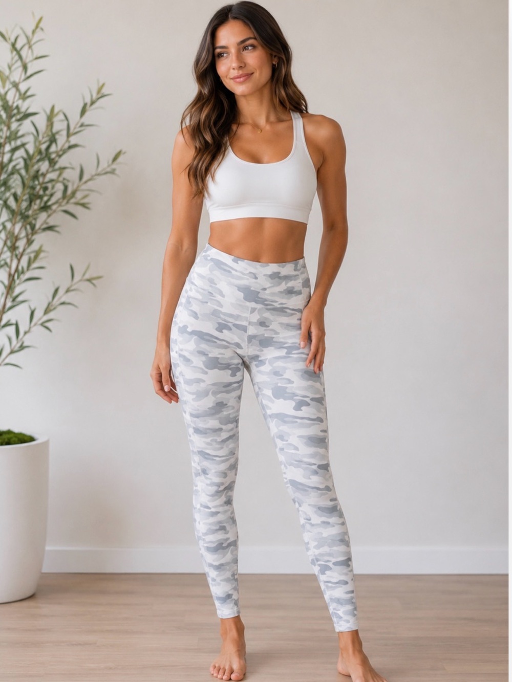 Zone Pro Gray White Camo Workout Leggings with Mesh Side Panels Size Large 32x28
